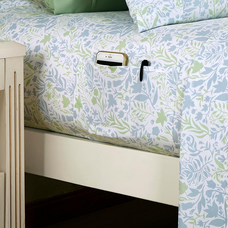 Polyester Floral Sheet Set, Cal.King Sheet Set +1 Fitted Sheet+4 Pillowcases