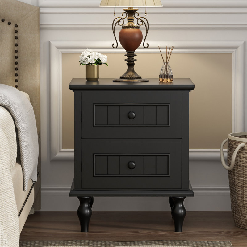 2 - Drawer 19.7"W Nightstand, Black
