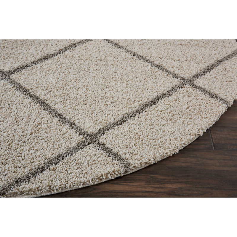 Tapis crème à motif géométrique Secia, Rond 6 pi 7 po