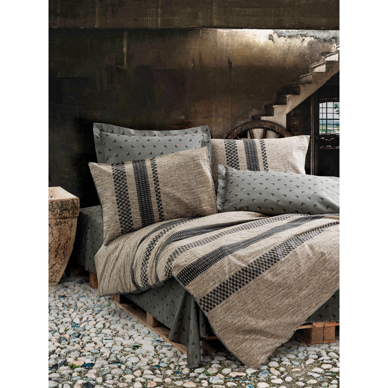 Premium Cotton Ranforce Single Quilt Cover Set, Brown/Black/Grey | Includes 63 x 87 Duvet Cover, 63 x 94 Flat Sheet & 20 x 28 Pillowcase | 145 Thread Count, Pigment Printed, Machine Washable, Stylish & Durable Design
