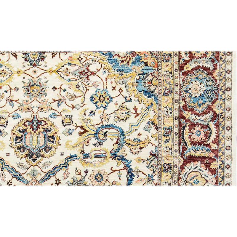 Tapis crème, bleu et brun noué à la main de haute qualité Sultanabad