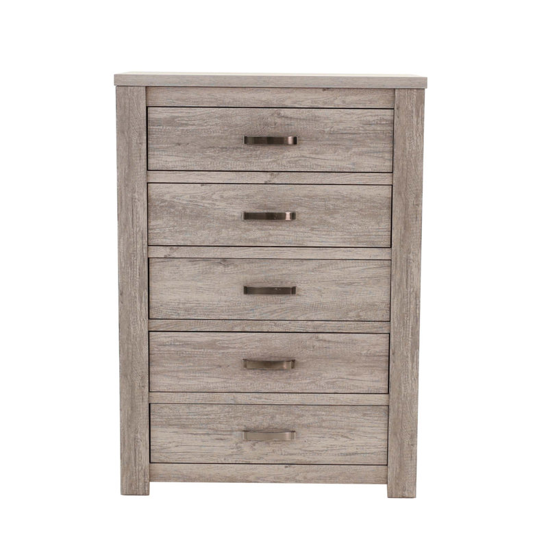 Coffre de rangement rustique en bois massif à 5 tiroirs, parfait pour les chambres modernes et les solutions de rangement supplémentaires.