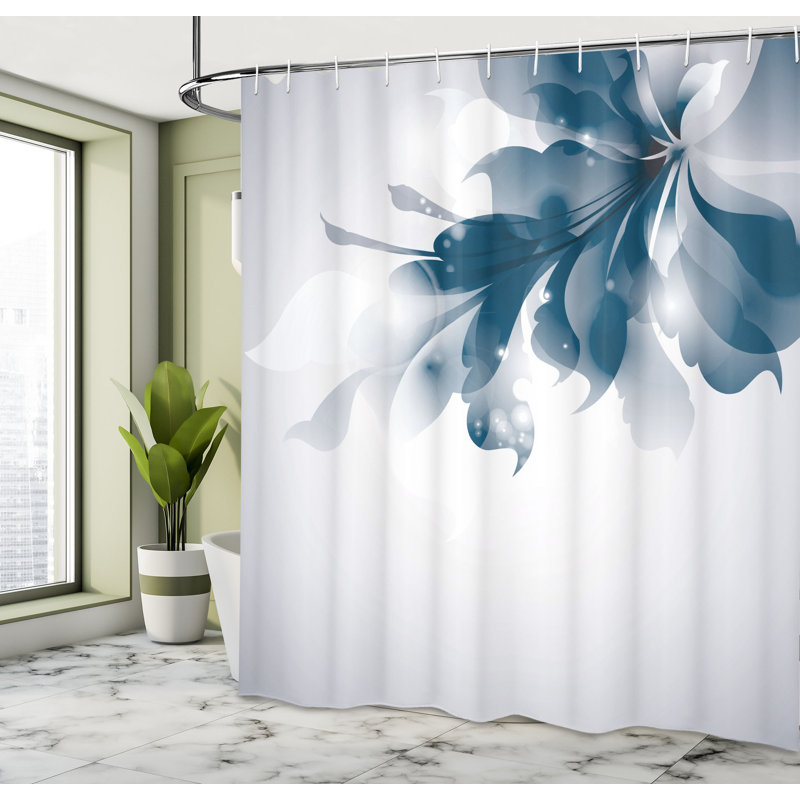 Floral Shower Curtain with Hooks Included, 69"H x 70"W, Petrol Blue