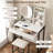 Compact Makeup Vanity Desk With LED Mirror, 3 Lighting Modes, Power Outlet, Drawer, Shelves, And Cushioned Stool For Small Spaces-2071954354