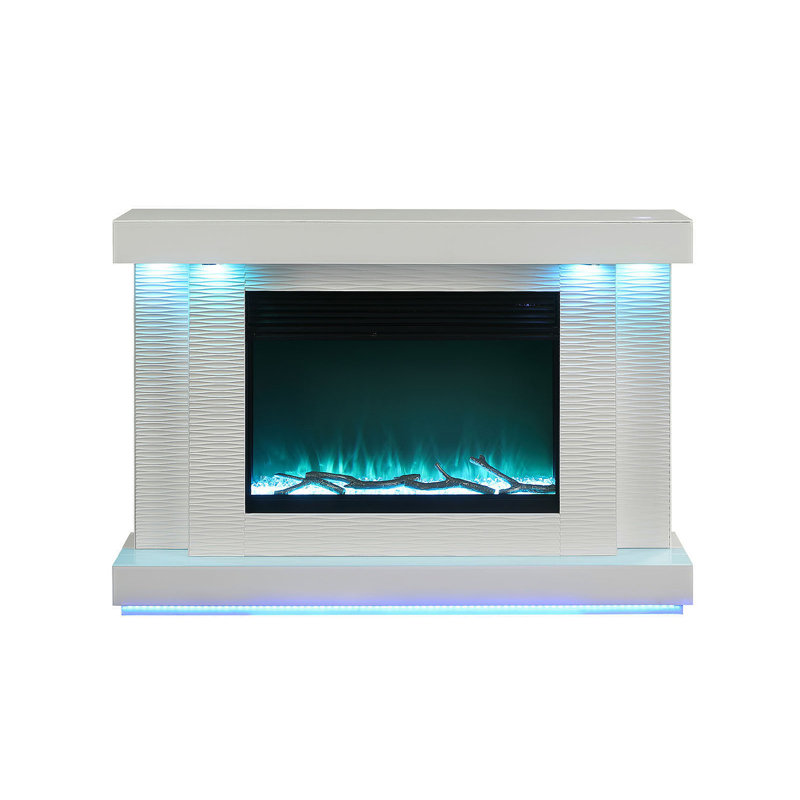 Contemporary Style TV Stand Electric Fire Place 3-Level Brightness Setting Room Temperature Control White Finish Primary Living Room