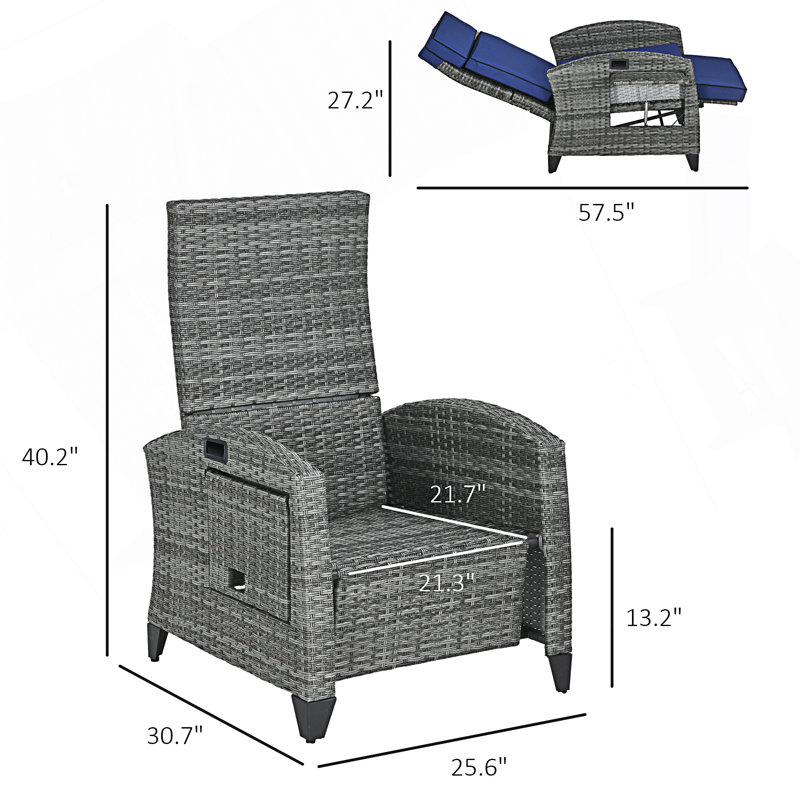 Reclining Lounge Chair, Outdoor Recliner Chair, Dark Blue