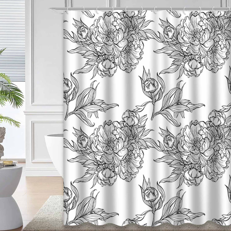 Rideau de douche imperméable à motif floral avec 12 crochets Peony Blossom, L 72 po x l 72 po