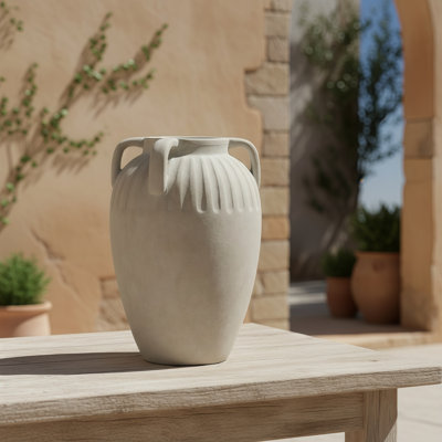 Vase en céramique à trois oreilles ivoire 10 pouces