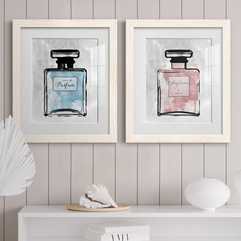 «Blue Wash Perfume», ensemble de 2 reproductions d'art, Papier encadré blanc, Blanc, H 20 po x l 17 po x P 1 po