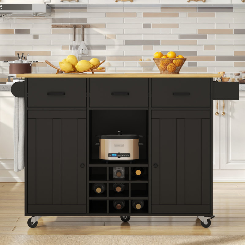 Wood Kitchen Island, Black
