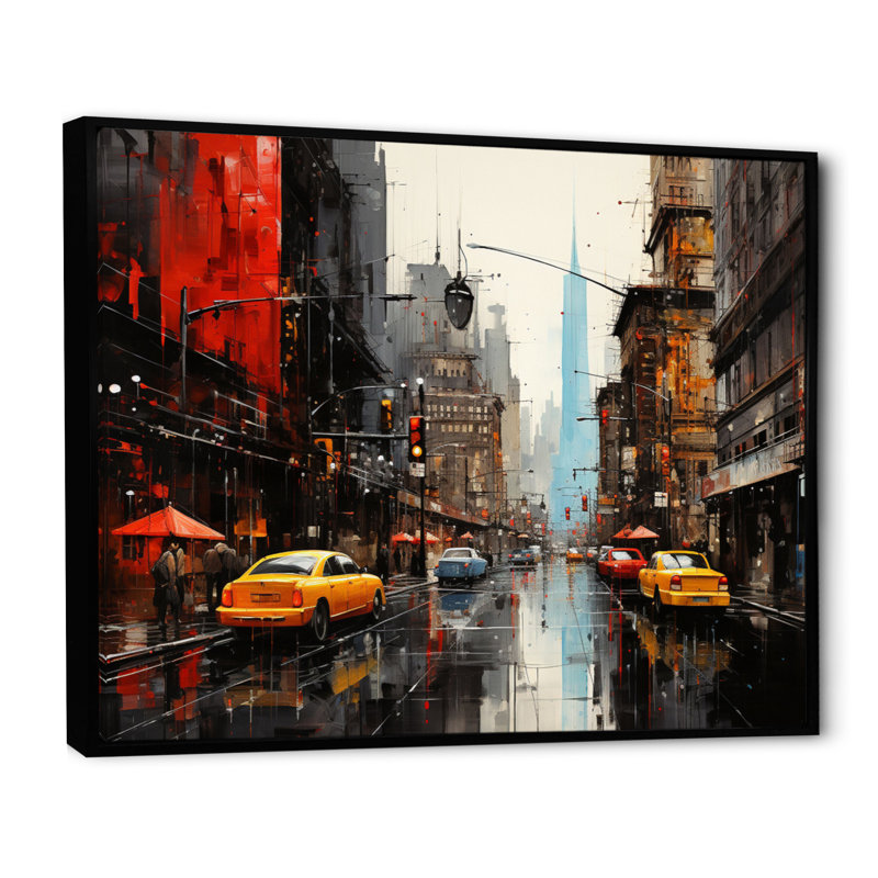 Cityscape Collage VII sur toile, H 34 po x l 44 po x P 1,5 po, Cadre flottant noir