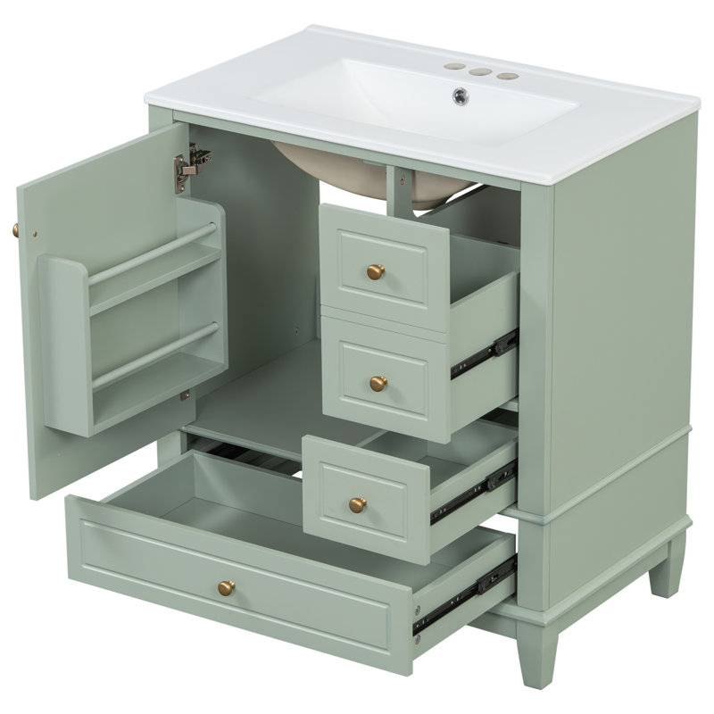 Armoire de meuble-lavabo sur pied 30 po avec lavabo en céramique, Vert