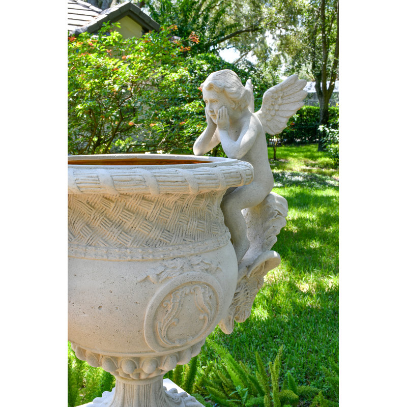Angels Urn On Base  Stone Cast