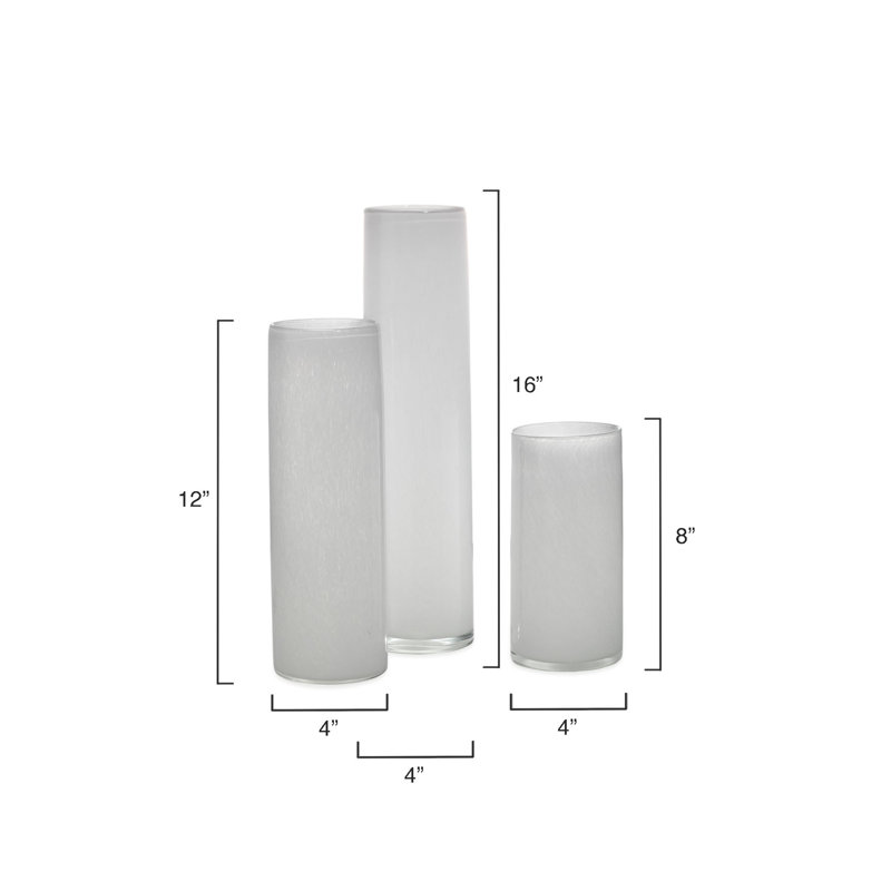 Hand Blown White Glass Cylinder Vase Set