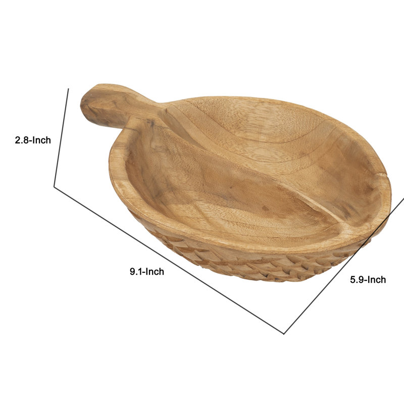 Bol décoratif avec poignée, bois de teck brun naturel 9 pouces Farmhouse