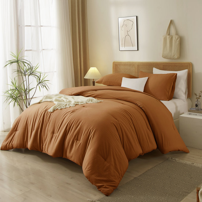 3-Piece 90g Lightweight All-season Microfiber Comforter Set, Queen Comforter + 2 Standard Shams, Brunt Orange