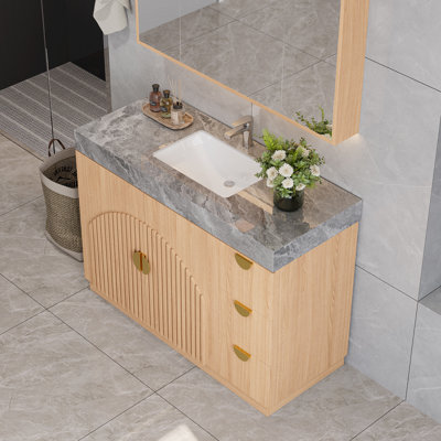 Meuble-lavabo autoportant de 48 po avec lavabo, comptoir en pierre, tiroirs à fermeture en douceur et armoire de rangement réglable