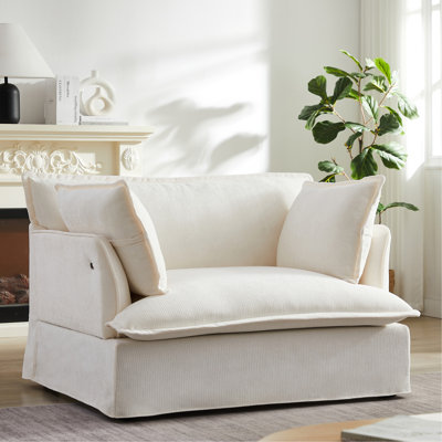 Fauteuil d'appoint surdimensionné de 47,2 po avec charge à deux ports, base et accoudoirs de conception moderne, coussins décoratifs, siège profond et large, canapé simple confortable semblable à un nuage, fauteuil en chenille pour salon et appartement
