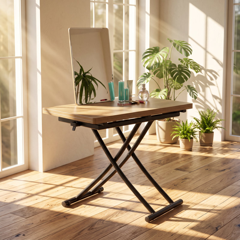 Table basse et de salle à manger multifonctionnelle Droom, hauteur réglable, plateau en MDF imitation bois, dimensions 110 cm (L) x 100 cm (P) x 74 cm (H).