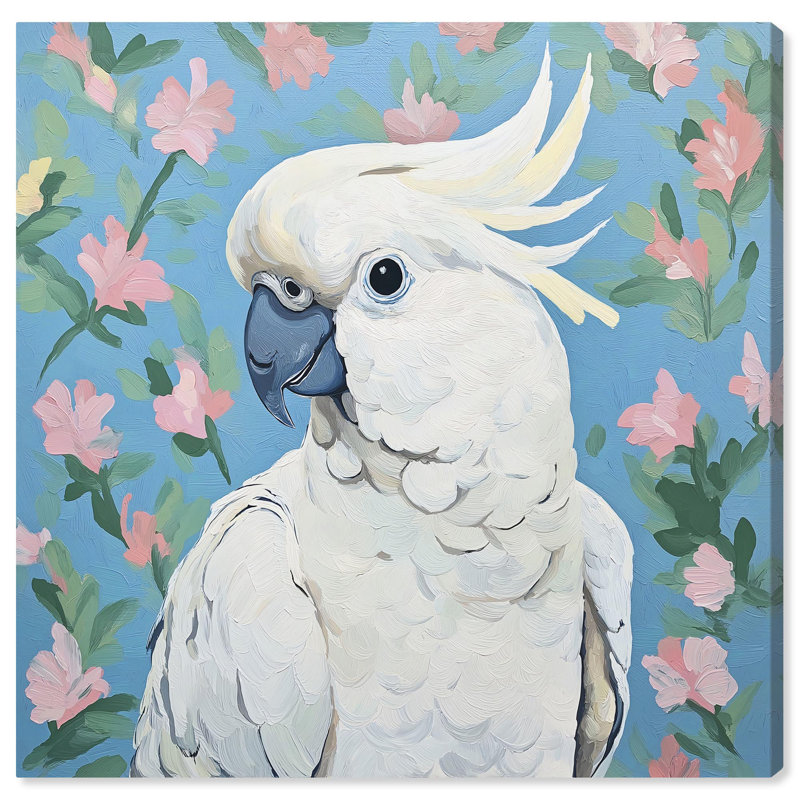 «White Cockatoo I», art floral tropical par , H 16 po x l 16 po, Toile tendue
