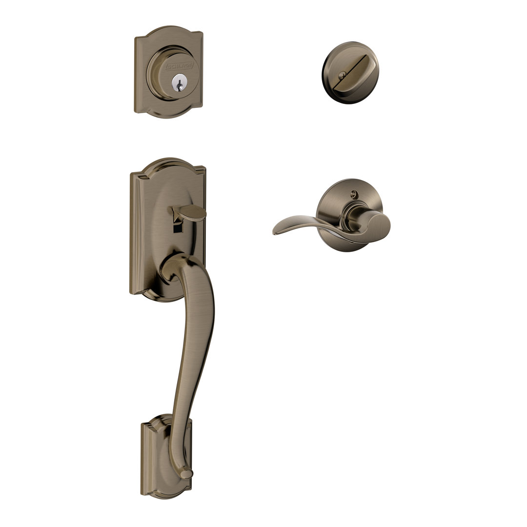 Camelot Handleset with Deadbolt and Accent Door Lever and Rosette Schlage 