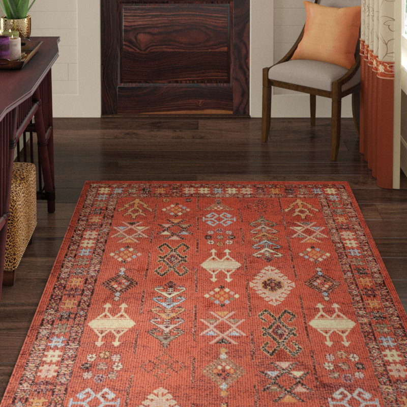 Cardoso Geometric Orange Area Rug, Rectangle 6'7" x 9'