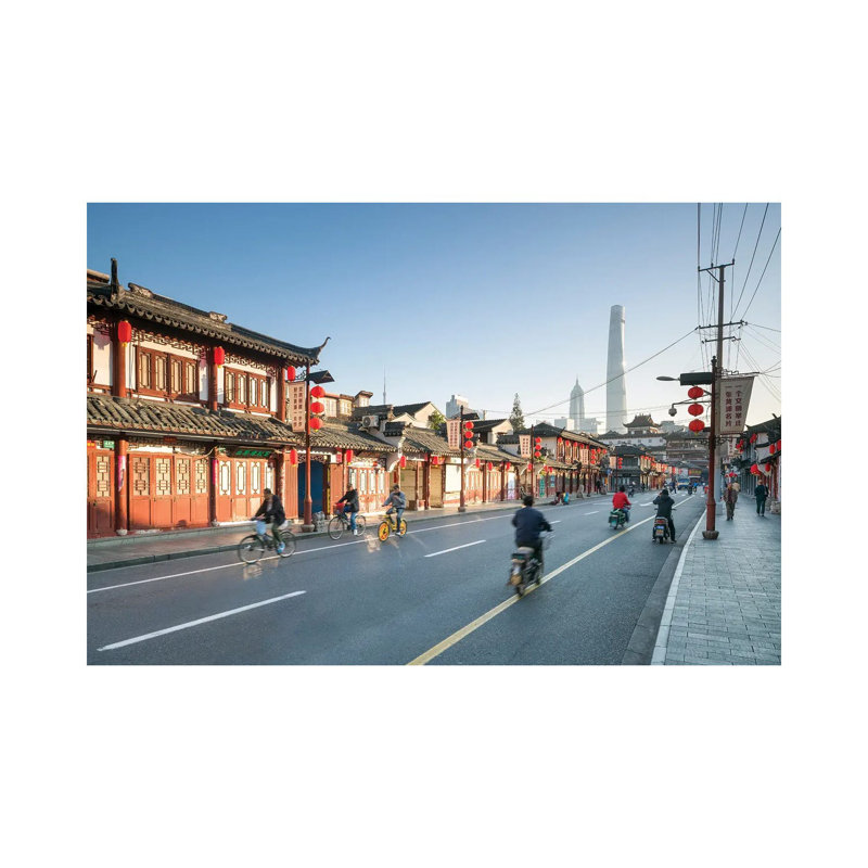 Old Town Of Shanghai With Shanghai Tower In The Background, China by Jan Becke - Wrapped Canvas Print