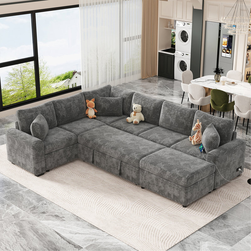 Canapé modulaire 5 pièces rembourré, Gris chenille