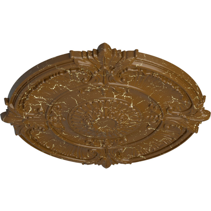 Médaillon de plafond à feuilles d'acanthe Endurathane Attica, diamètre extérieur 53 1/2 po x P 3 1/2 po (convient aux auvents jusqu'à 4 5/8 po), finition craquelée topaze fumée peinte à la main