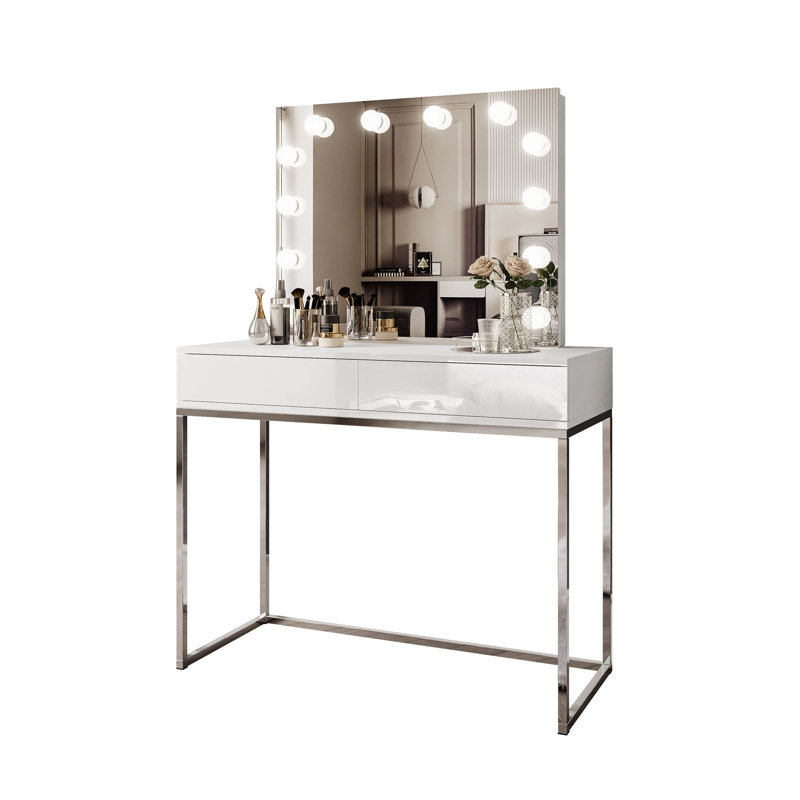Beddoe BLANCO GLAMOR ELITE Dressing Table with Mirror and Lighting, White/Chrome