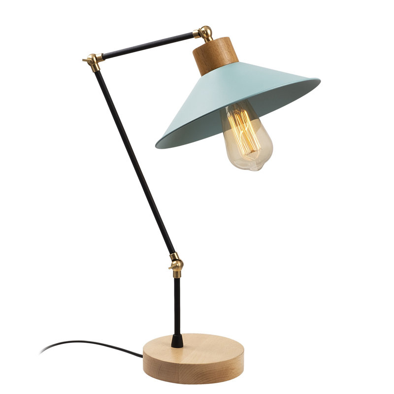 Lampe de table moderne turquoise, corps en métal avec base en bois, 9,4 po de diamètre x 20,5 po de hauteur | Douille E27 (40 W maximum), plaque de base 6 po | Éclairage élégant pour la maison et le bureau, classé IP20, longueur de câble de 78,7 po