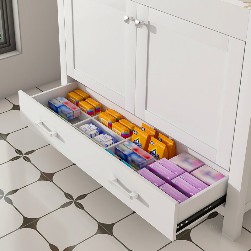 Ensemble de meuble-lavabo moderne 43 po avec ensemble de karalakin en marbre artificiel, armoire de salle de bain multifonctionnelle avec portes et tiroir, cadre solide et panneau de fibres à densité moyenne (trou de robinet simple)