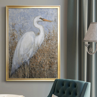 White Heron I - Toile encadrée de qualité supérieure - prête à être accrochée