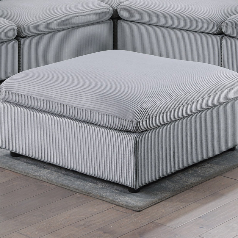 Repose-pieds contemporain en velours côtelé 1pc, Gris