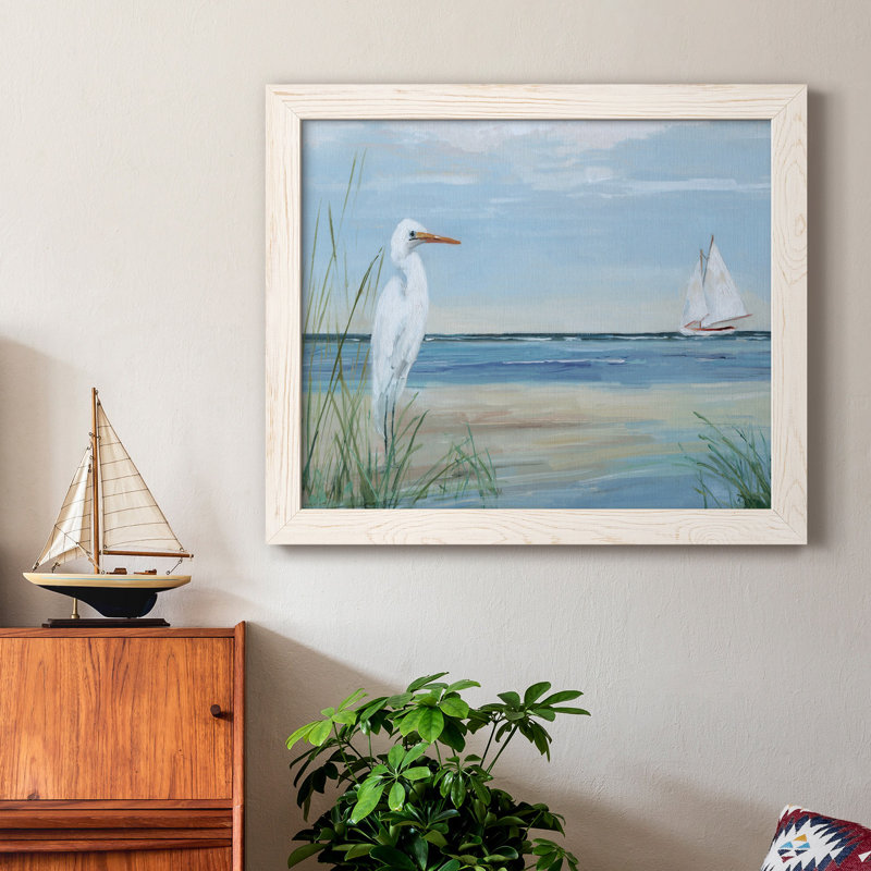 Summer Heron - Peinture sur toile encadrée, H 20 po x l 17 po x P 1,5 po, Blanc