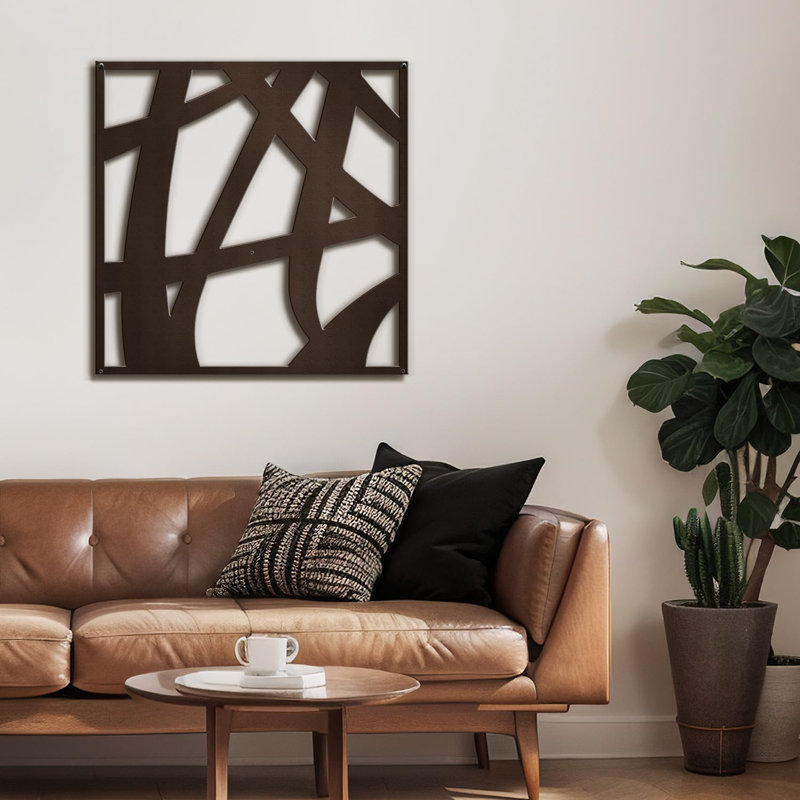 Abstrait audacieux ligne géométrique moderne abstrait décoratif décoratif suspendu, H 30 po x l 30 po x P 0,05 po, Brun