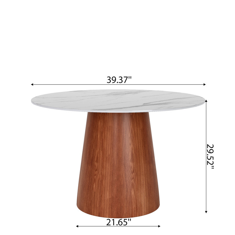 Table de salle à manger ronde pour 2 à 4 personnes, pierre précieuse noire, pierre frittée et bois massif, facile à entretenir, design Mid-Century 39 po avec base en bois, noyer blanc, surface, style victorien, multicolore