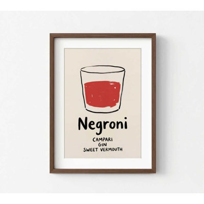 Art mural Negroni Cocktail - Croquis à l'aquarelle, prêt à être accroché