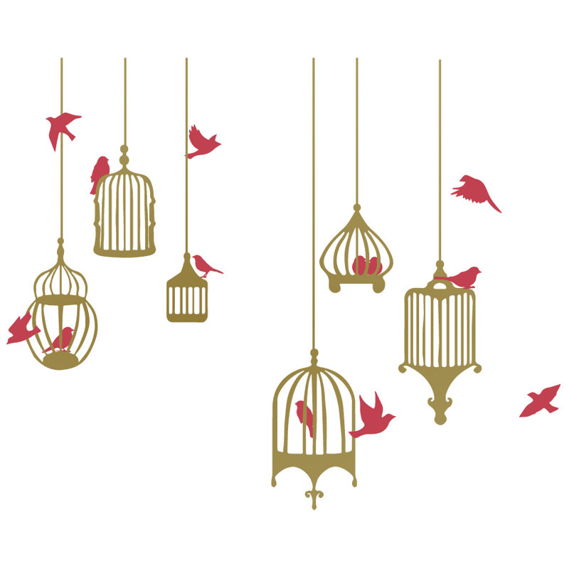 Décalcomanie murale galores oiseau, H 31 po x l 38 po x p 0,01 po, Rouge / doré