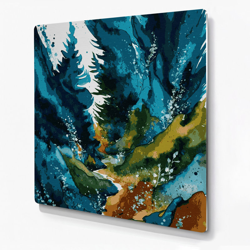 Aquarelle, paysage, 58, art mural en métal vert, H 16 po x l 16 po