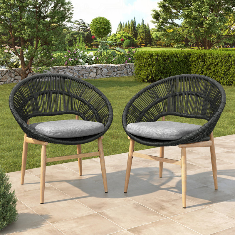Ensemble de 2 chaises d'extérieur en osier, Gris foncé, Noir