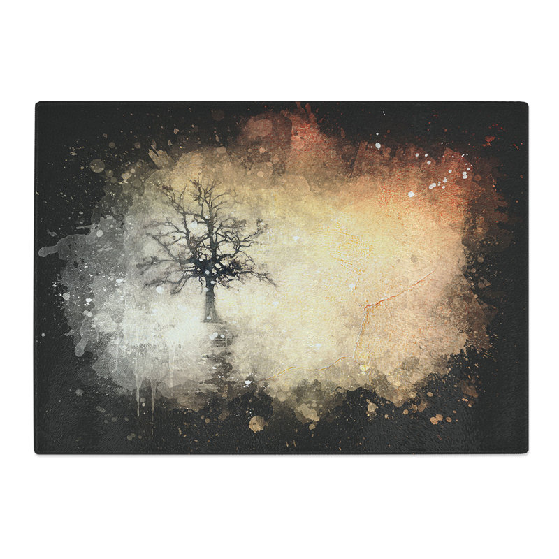 Tempered Glass Tree Reflection at Sunset Paint Splash Chopping Board, 28.5 cm x 39 cm