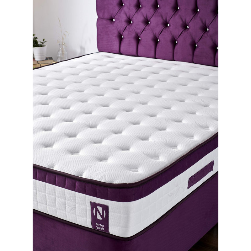 Ultra Firm Mattress, 63 x 79 in, Knitted Fabric Cover, Hypersoft Foam, Multi Spring System, Comfort Layer Foam, Silicon Fiber, Edge Support, Decorative Quilted Linen, White & Purple | Assembled for Optimal Sleep Quality