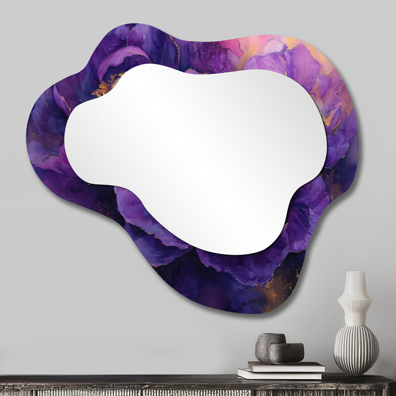 Golden Lavender Peonies Flowers Serenity I - Peonies Cloud Decorative Wall Mirror, Traditional Vanity Mirror, Printed on Metal
