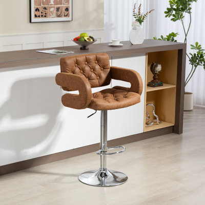 Upholstered Adjustable Height Counter Stool with Metal Frame