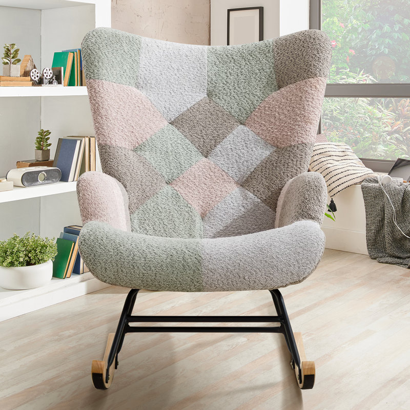Fauteuil d'appoint moderne en patchwork avec accoudoirs et pieds en bois massif, canapé d'appoint Mid-Century moderne, fauteuil en tissu pour salon, studio de chambre à coucher, fauteuil d'appoint confortable pour lit