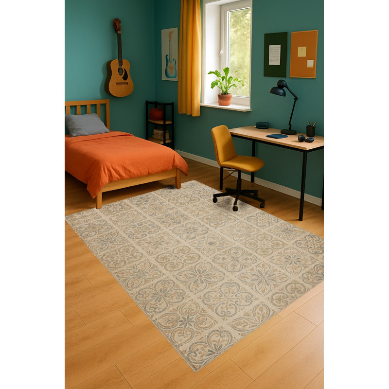 Tapis beige tissé traditionnel Mosso, 6'7" x 9'10"