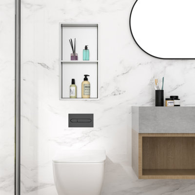 Niche de douche de salle de bain à double tablette l 13 po x H 25 po, niche murale rectangulaire en acier inoxydable, nickel brossé