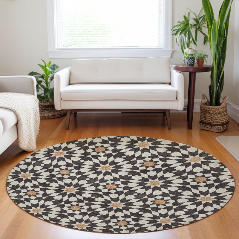 Premium Machine Washable Tweedy Charcoal Rug, Round 8'