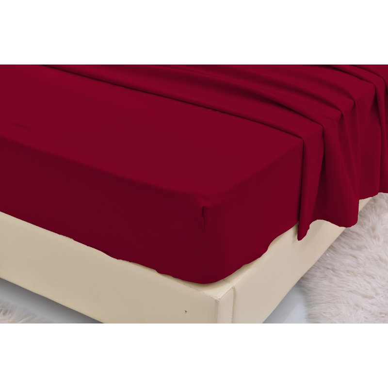 Ensemble de literie en rayonne de bambou, Rouge, Ensemble de draps pour lit simple TG + un drap-hou